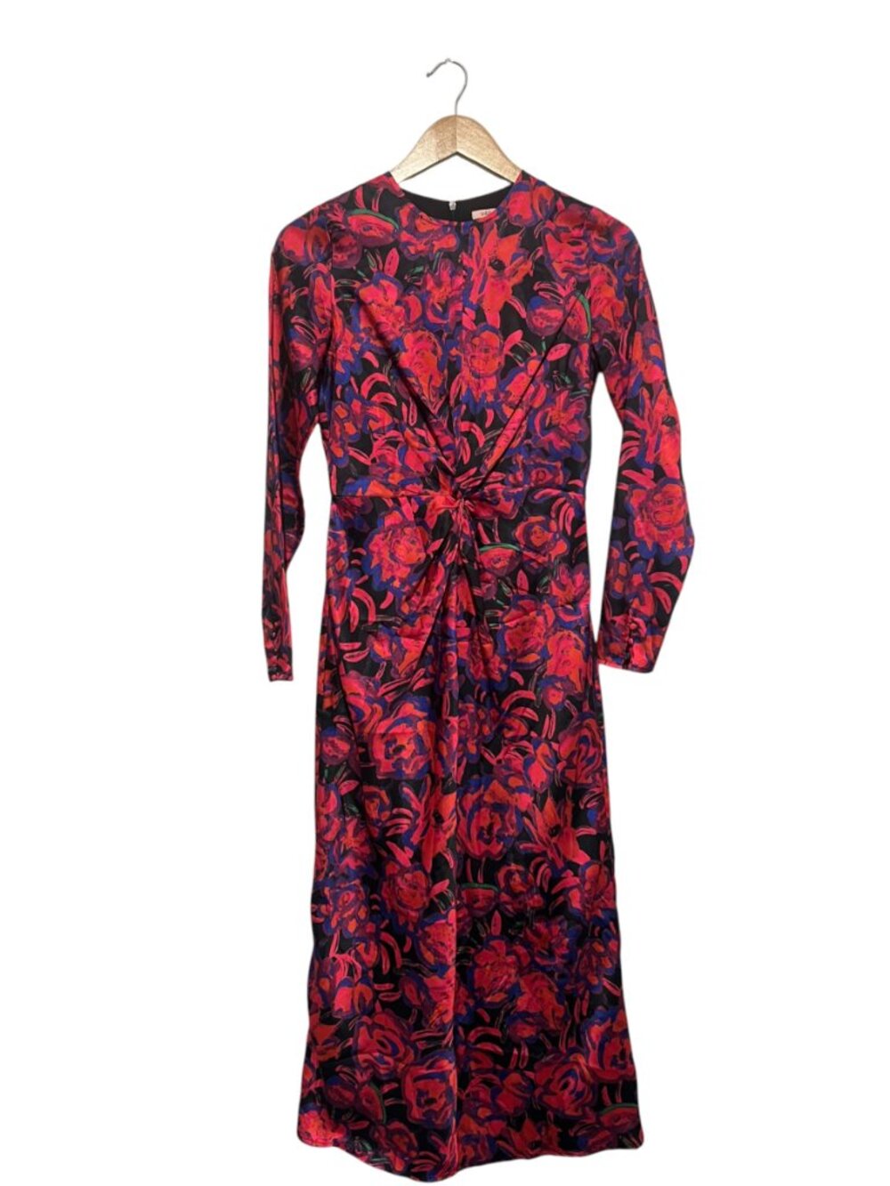 Udel Satin Like Maxi Dress Knot Front XS Long Sleeves